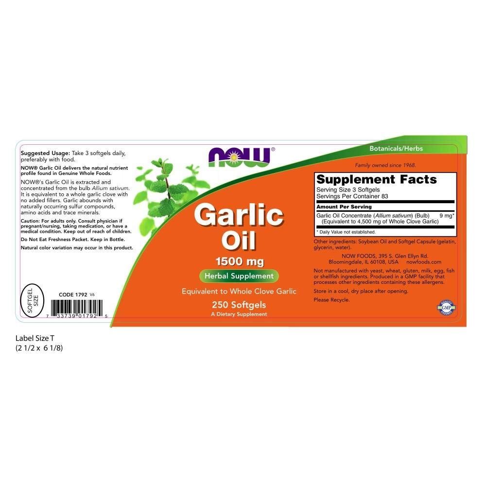 NOW Garlic Oil 1500mg 250 softgels — Softgels view 2