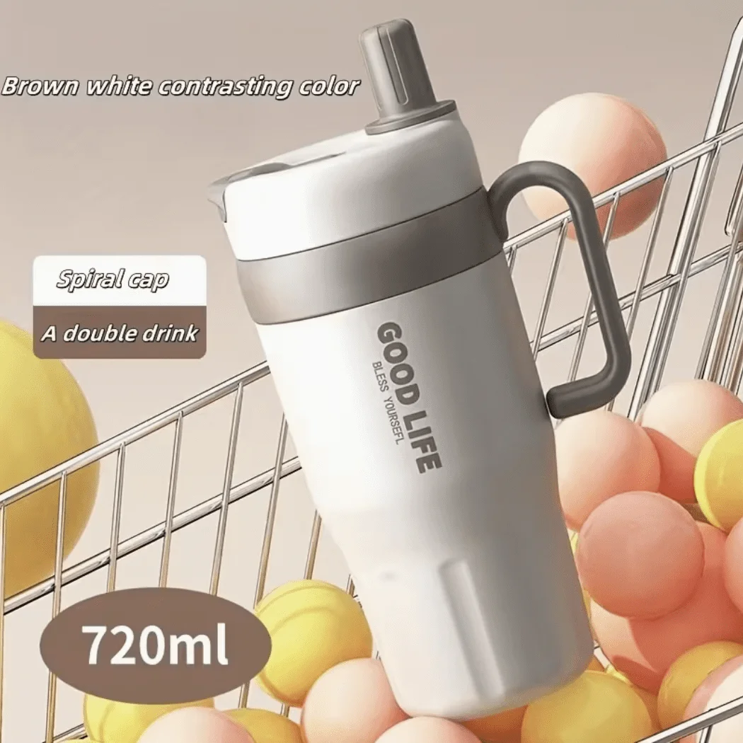 Roostevabast terasest termostass sangaga, topeltseinaga ja kõrrega 720ml beež ja pruun — Accessory view 1