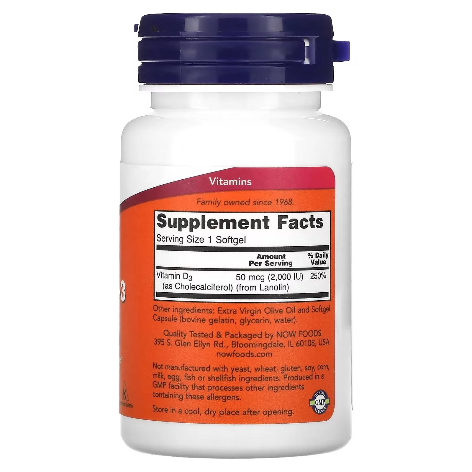 NOW Vitamin D3 2000IU High Potency 120 softgels — Softgels view 2