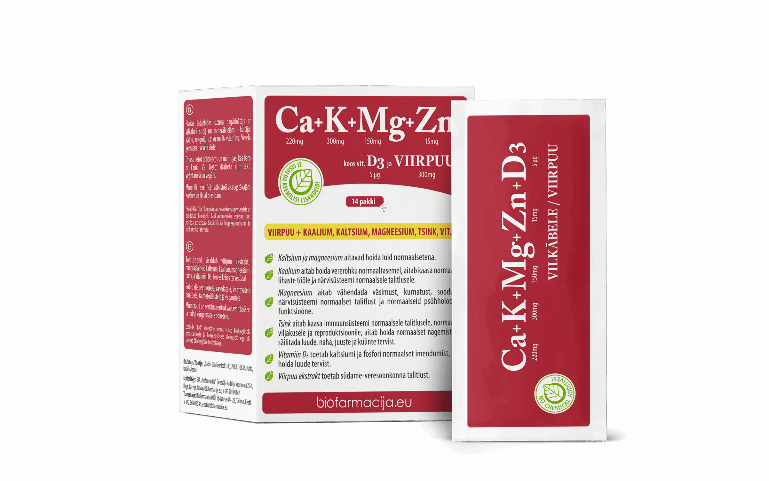 Ca+K+Mg+Zn+D3+viirpuu mineraalainete segu südamele, 14 pakki — Tabs - product image