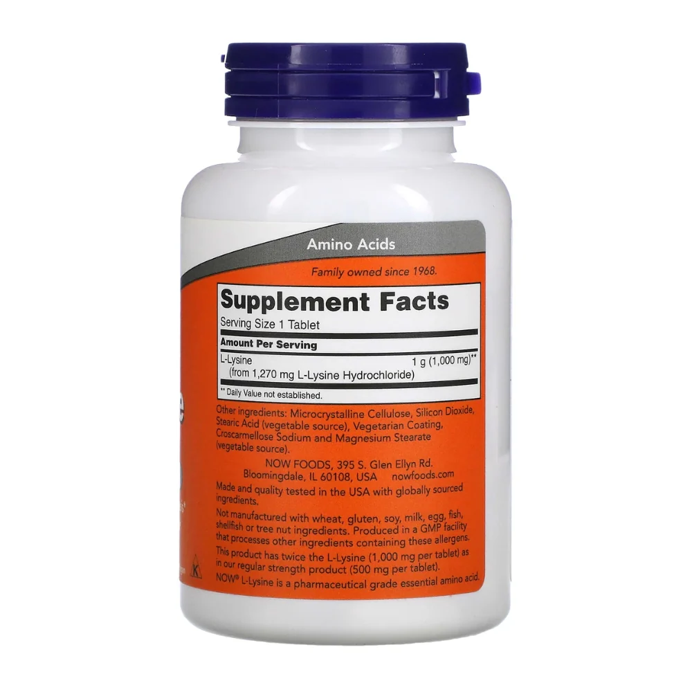 NOW L-Lysine 1000mg 100tabs — Capsules view 2