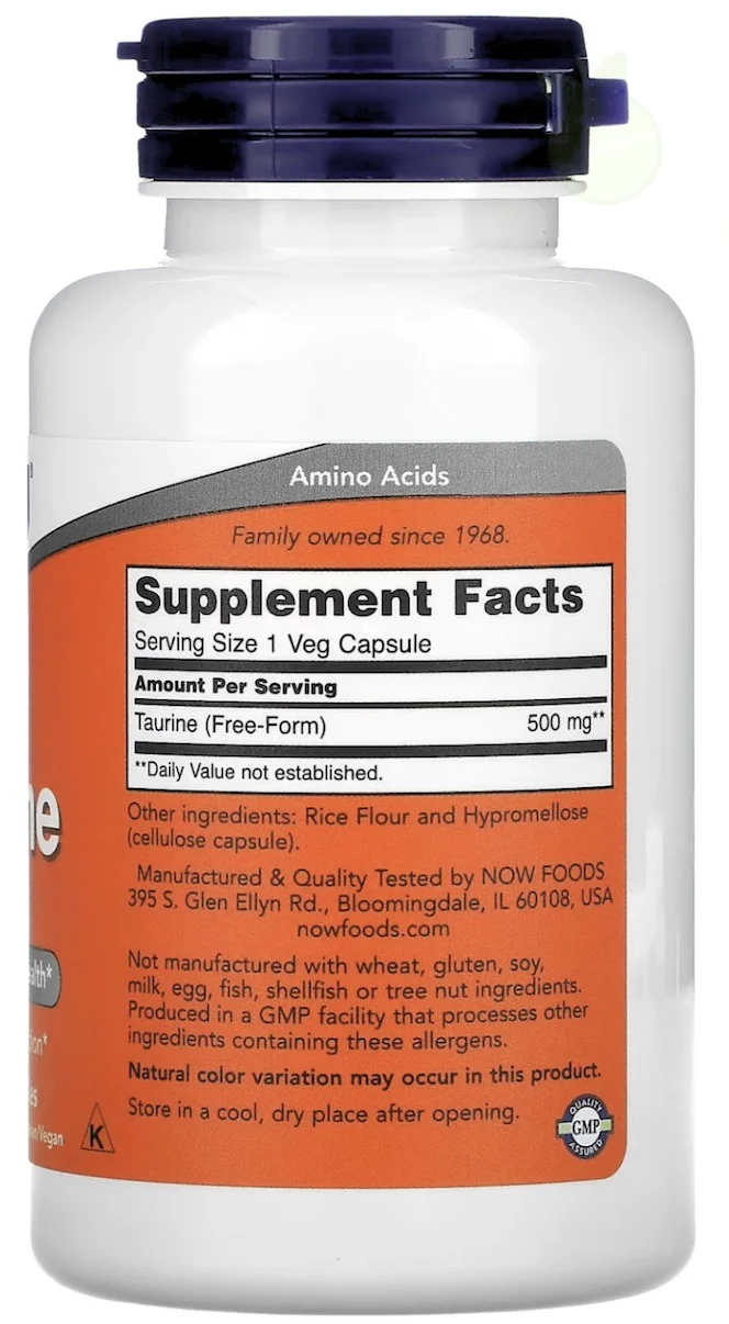 NOW Tauriin 500 mg 100 taimset kapslit — Capsules view 2