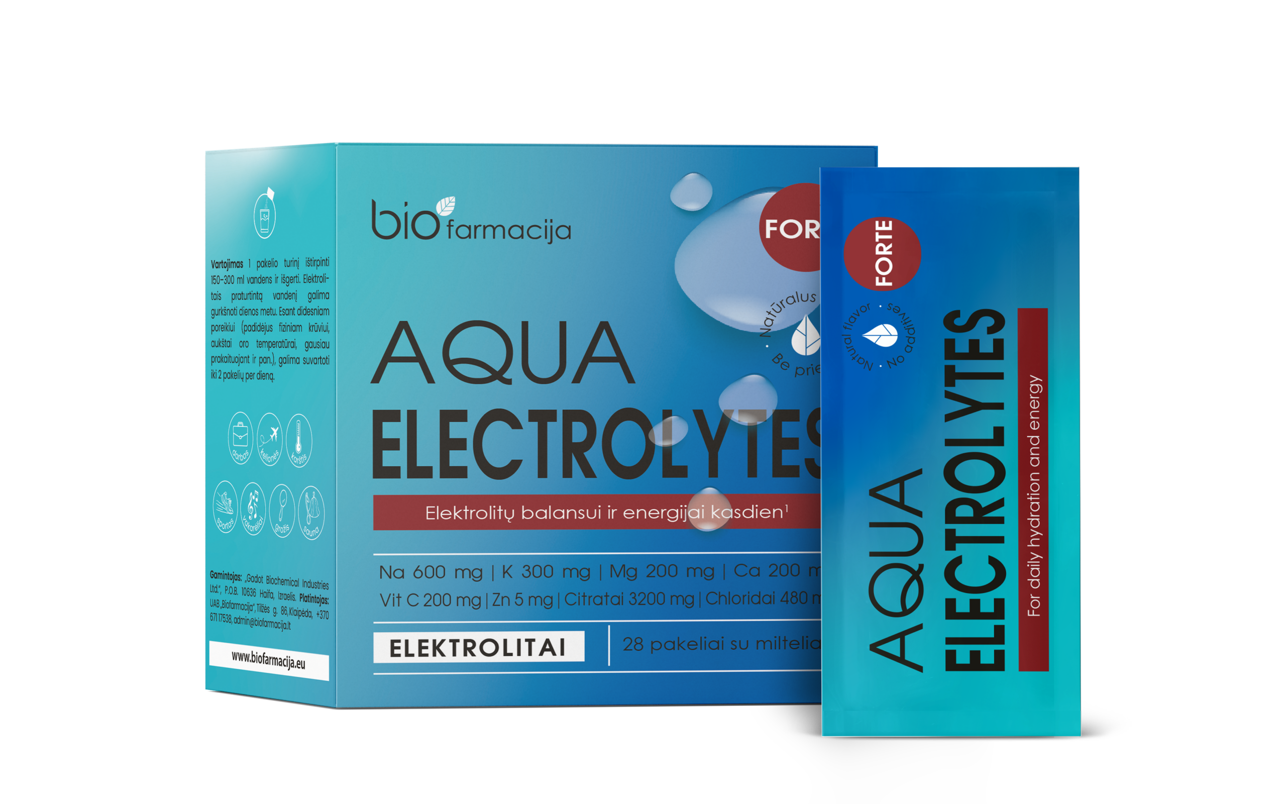 UUS! AquaElectrolytes forte elektrolüütide kompleks, 28 pakki — Powder - product image