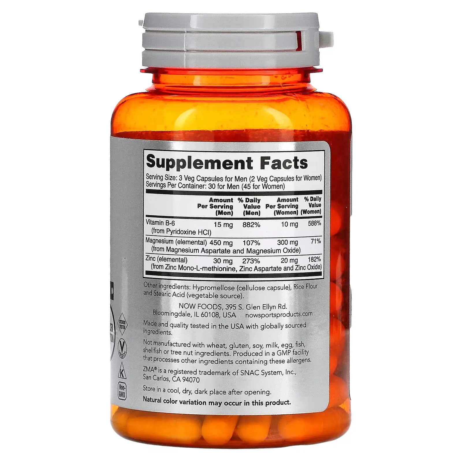 NOW ZMA Sports Recovery 90 veg. caps. — Capsules view 2