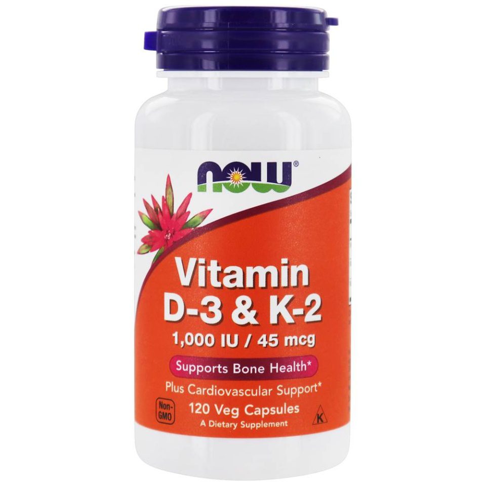 NOW Vitamin D-3 & K-2 120caps — Capsules view 1