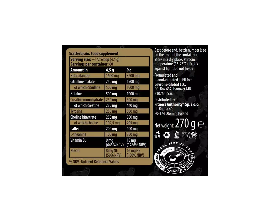 Kevin Levrone Scatterbrain - Предтренировочный порошок со вкусом драконьего фрукта — Powder view 3