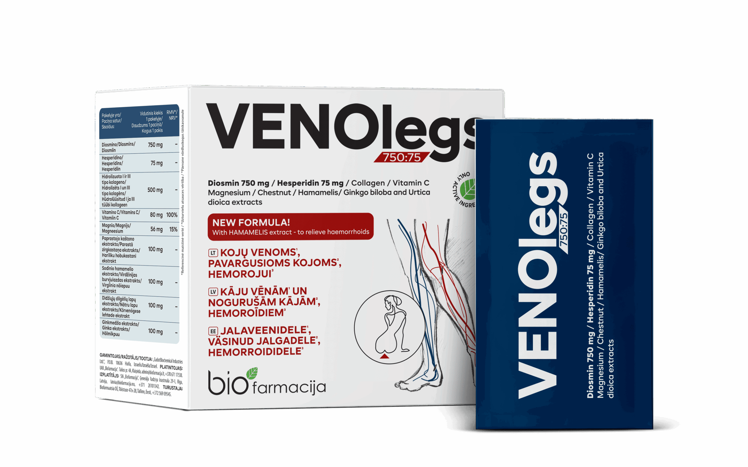 Venolegs 750:75 jalaveenidele, väsinud jalgadele ja hemorroididele, 28 pakki — Tabs - product image