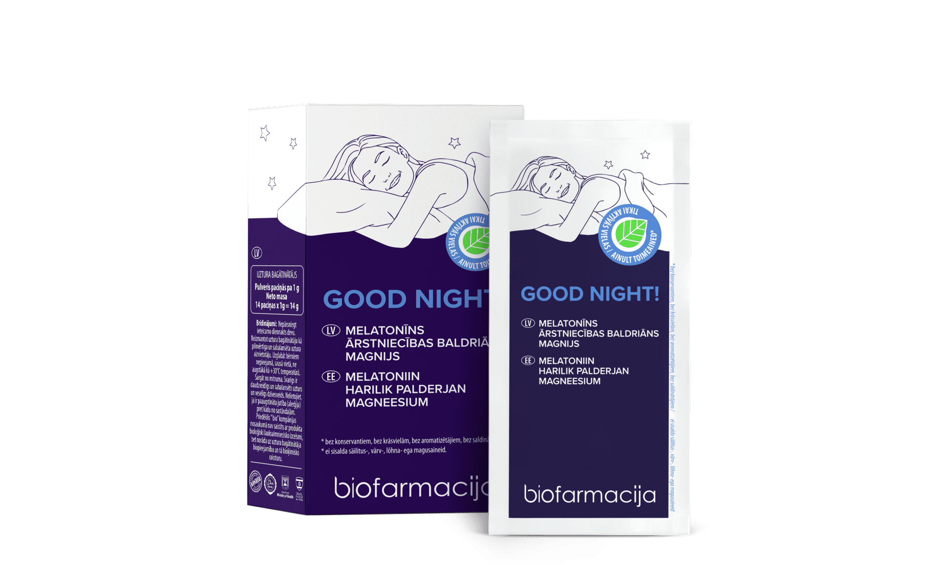 Good Night melatoniin ja palderjan hea une jaoks, 14 pakki — Powder - product image
