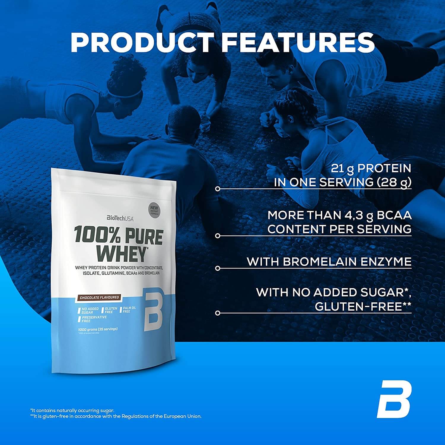BIOTECHUSA 100% PURE WHEY 1000g Šokolaadi-maapähklivõi — Chocolate — Spread view 2