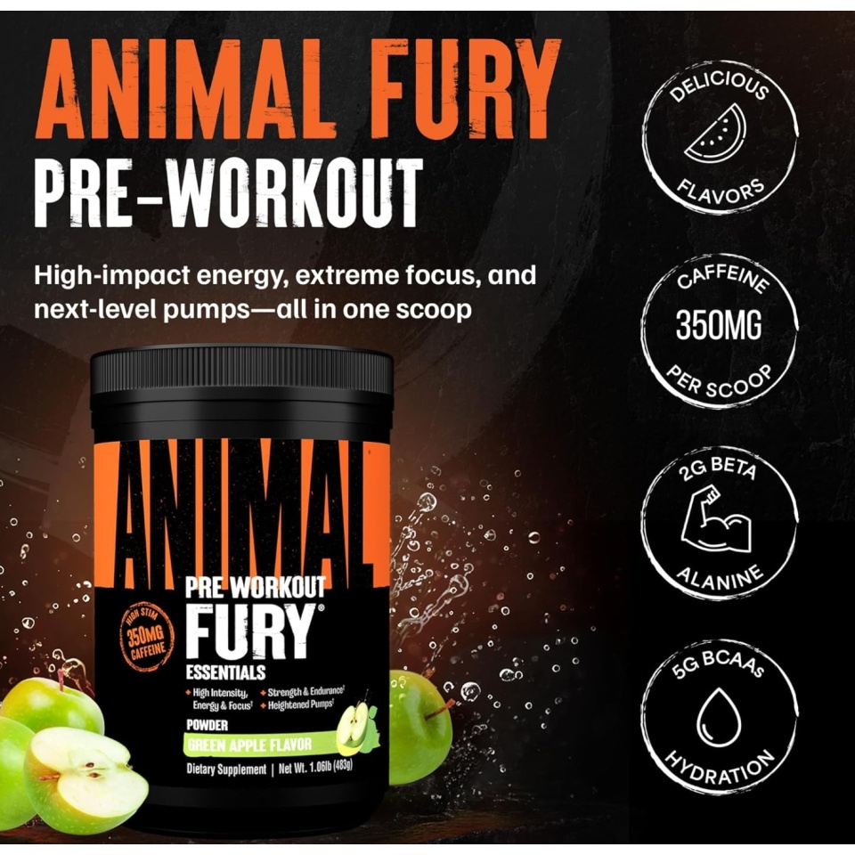 Universal Animal FURY 322g Roheline õun — Apple — Powder view 2