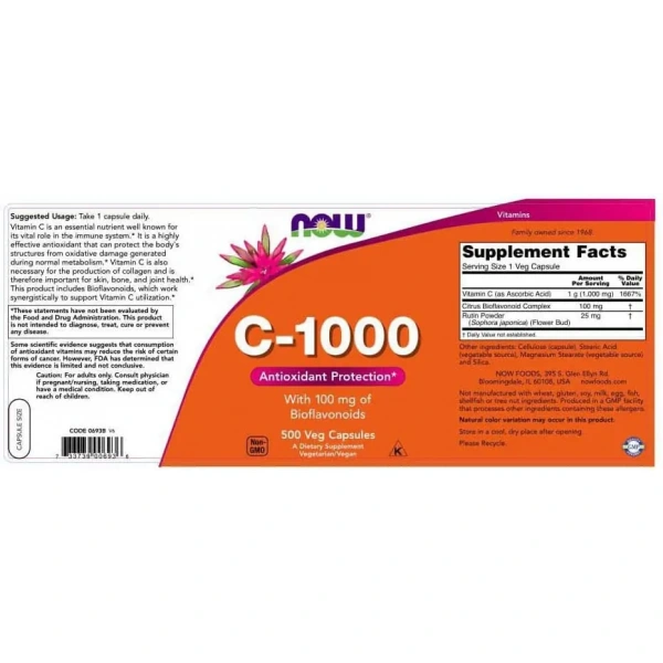 NOW C-1000 With Bioflavonoids 100 veg. caps. — Capsules view 2