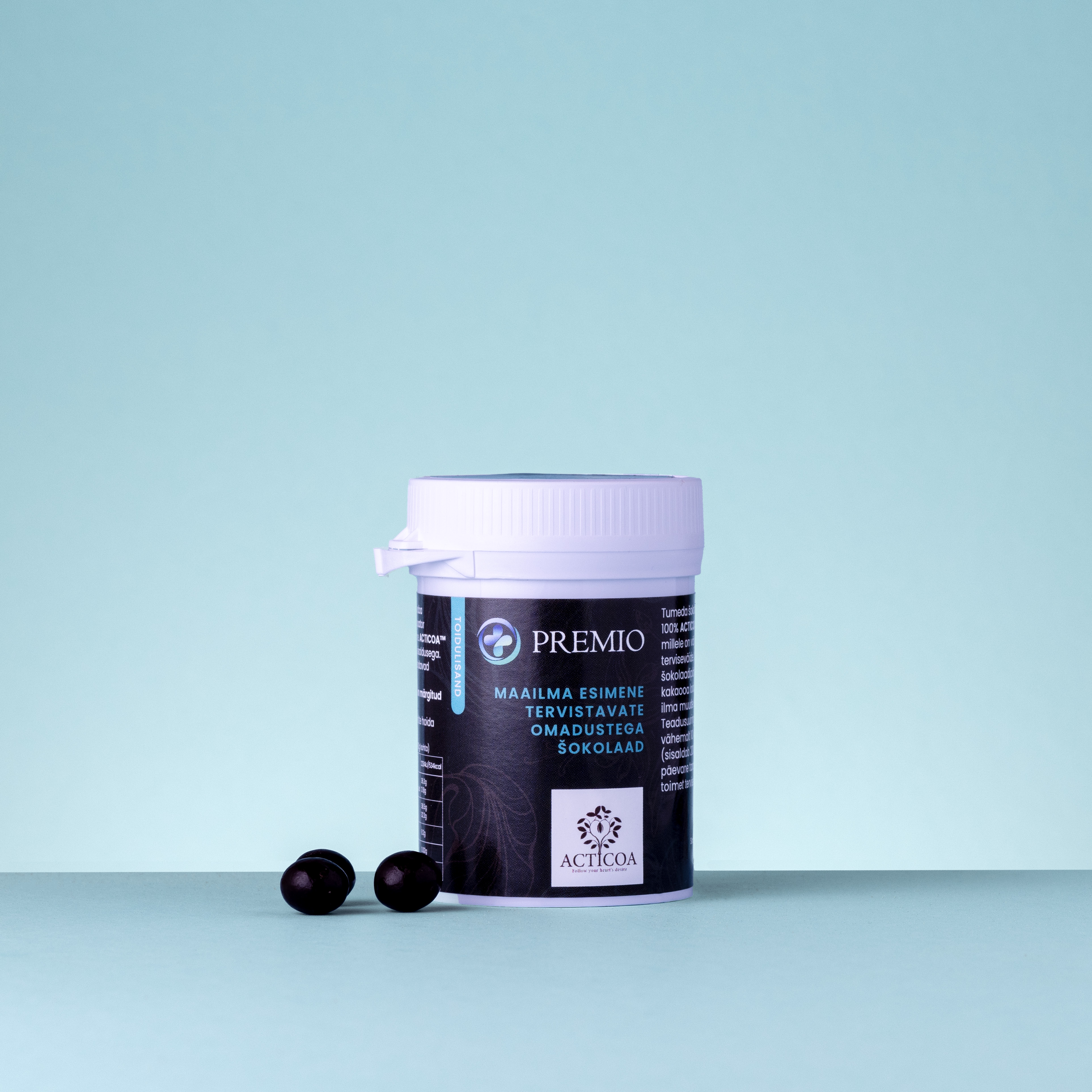 PREMIO® tumeda šokolaadi (ACTICOA™) pärlid, 90 g — Chocolate — Powder view 2