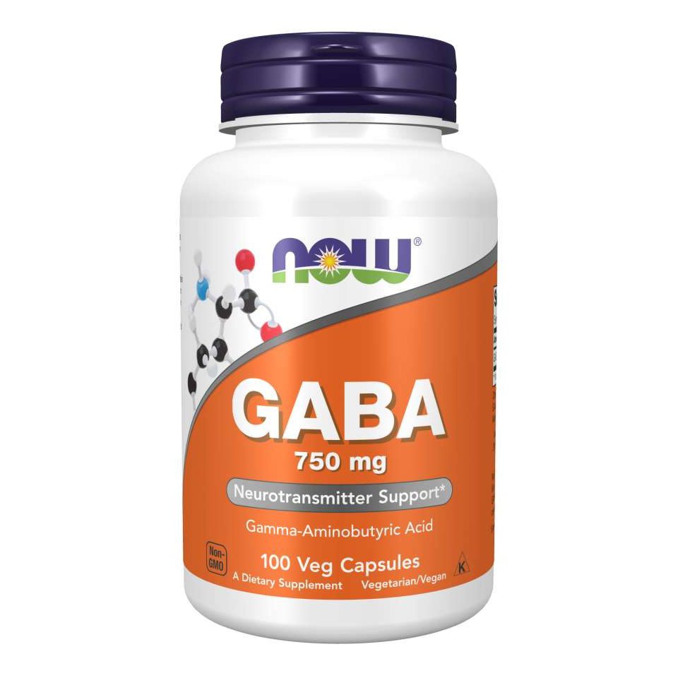 NOW GABA 750 mg 100 veg. caps. — Capsules view 1