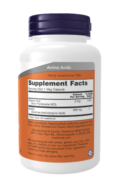 NOW GABA 500mg 100 veg. caps. — Capsules view 2