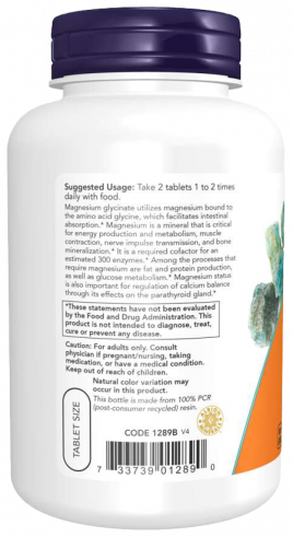 NOW Magnesium Glycinate 180tabs — Capsules view 3