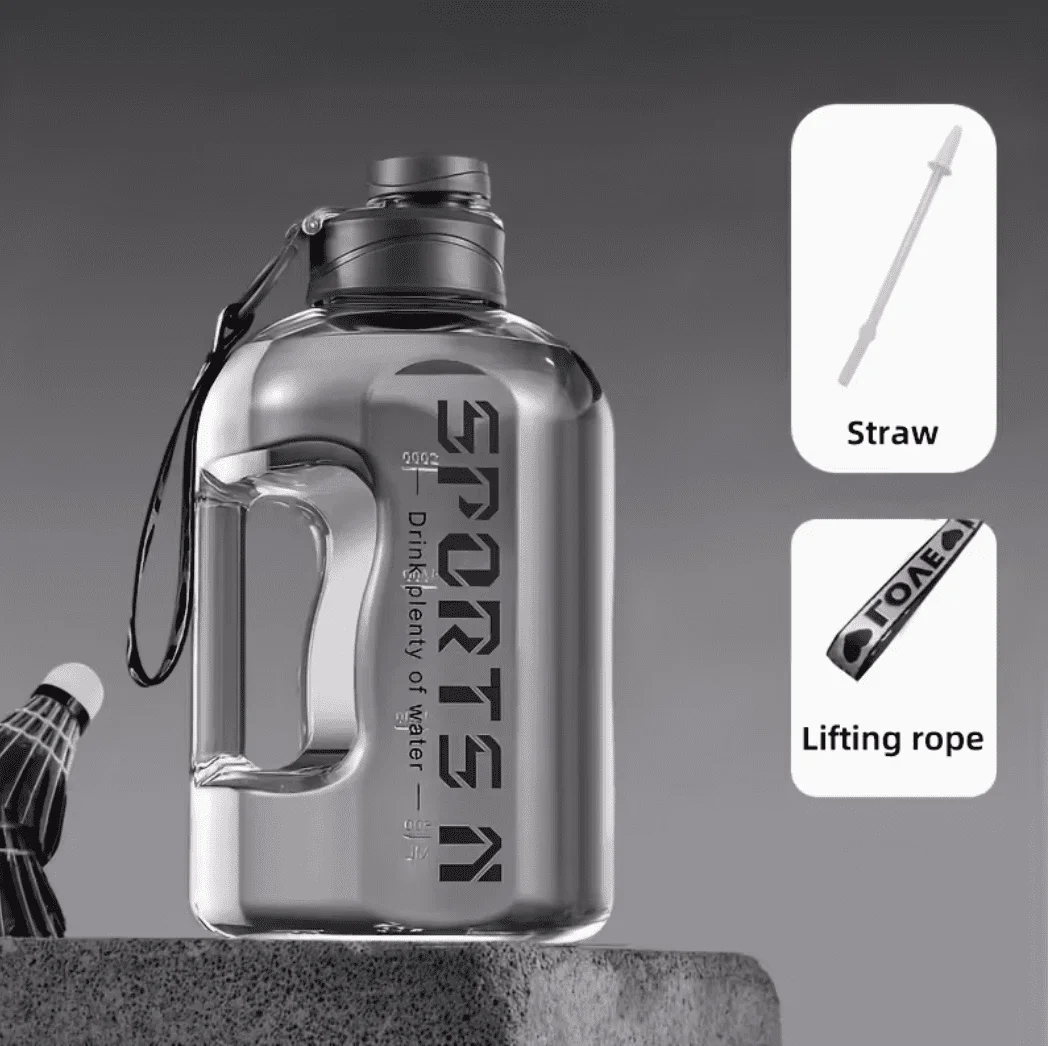 Large Sports Water Bottle 1700ml with Straw Grey (Hall) TM