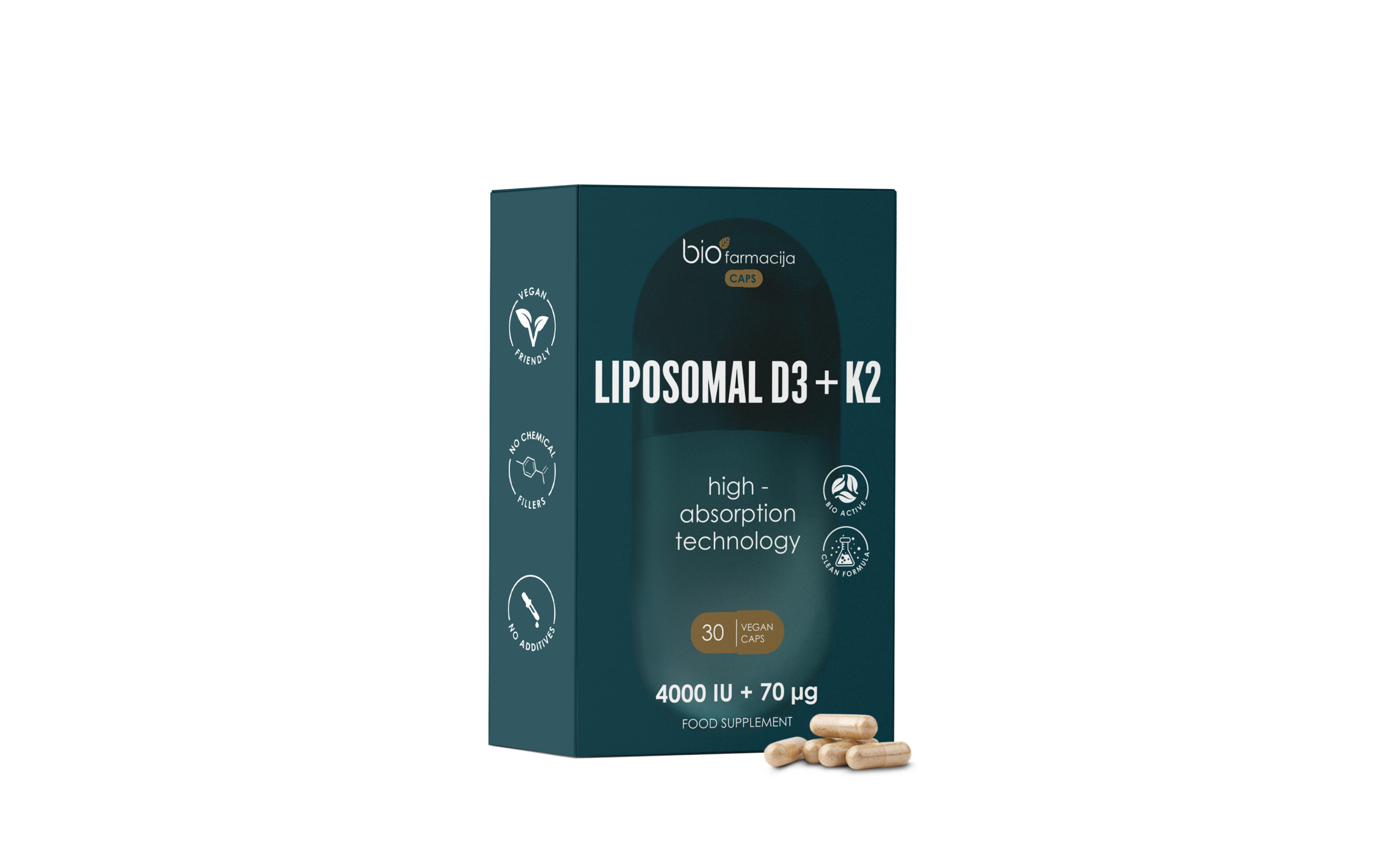 UUS! CAPS LIPOSOMAL D3+K2 immunsüsteemile, luudele, lihastele, 30 kapslit — Capsules - product image