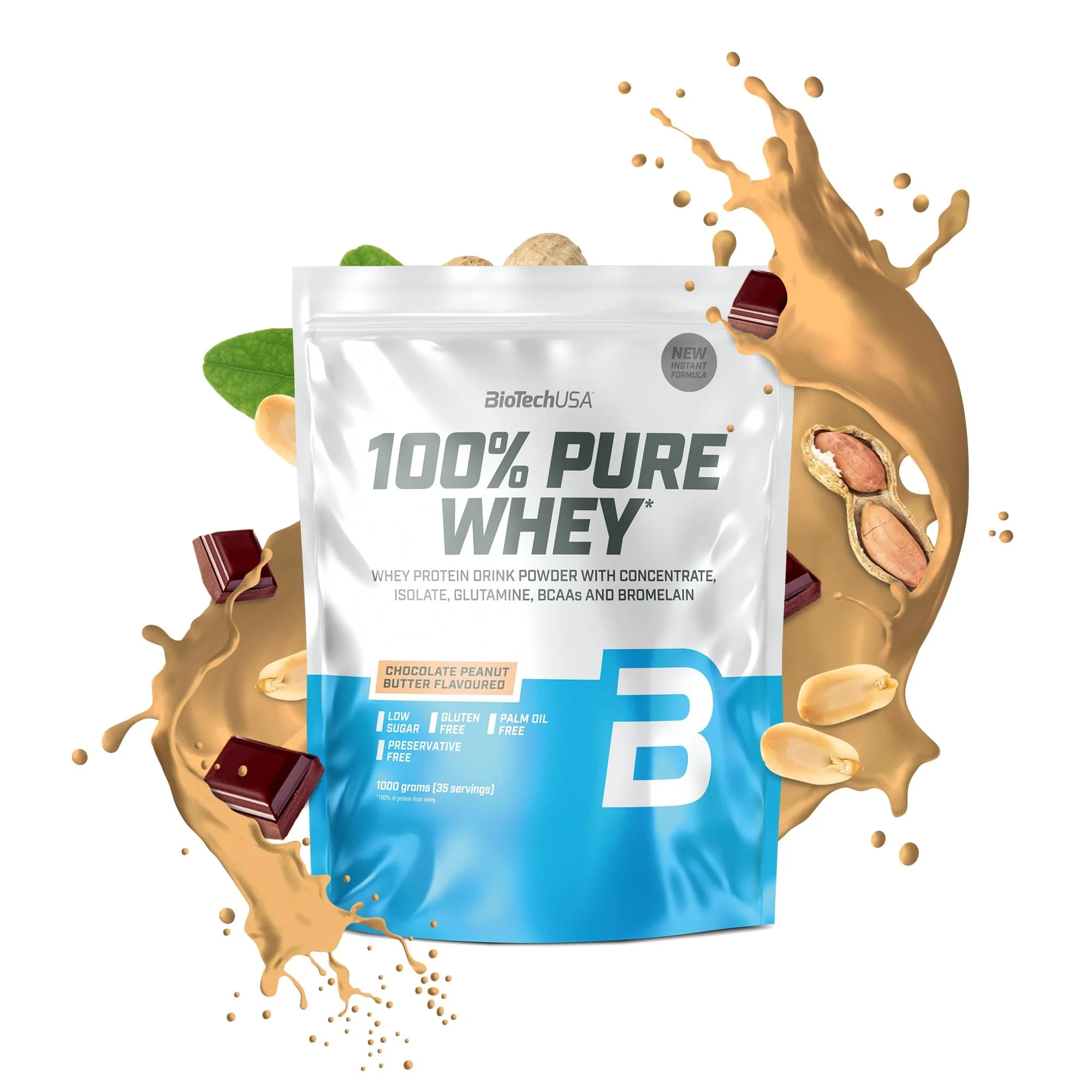 BIOTECHUSA 100% PURE WHEY 1000g Šokolaadi-maapähklivõi — Chocolate — Spread view 1