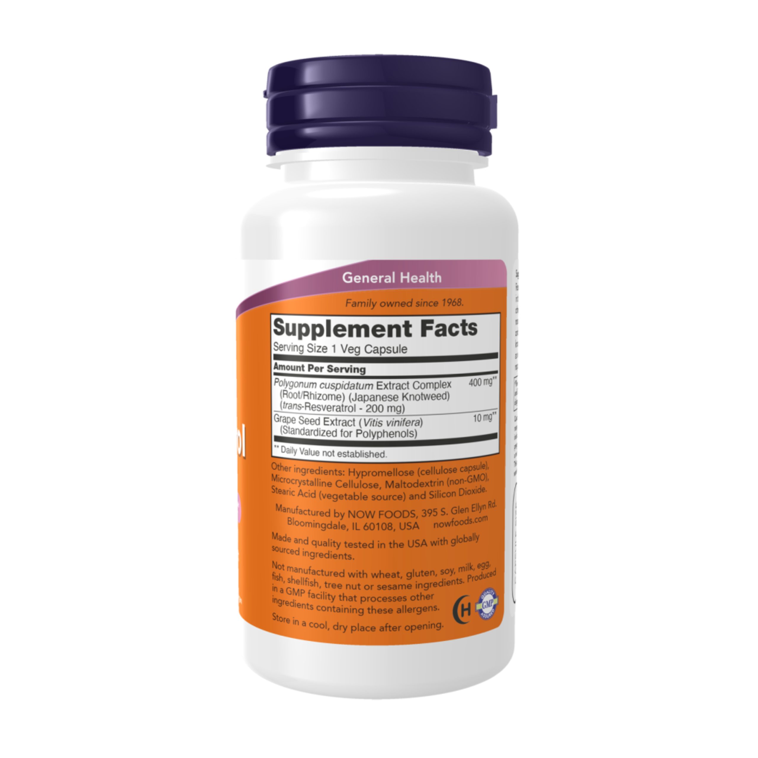 NOW Natural Resveratrol 200mg 60 Veg. Capsules — Unflavored — Capsules view 2