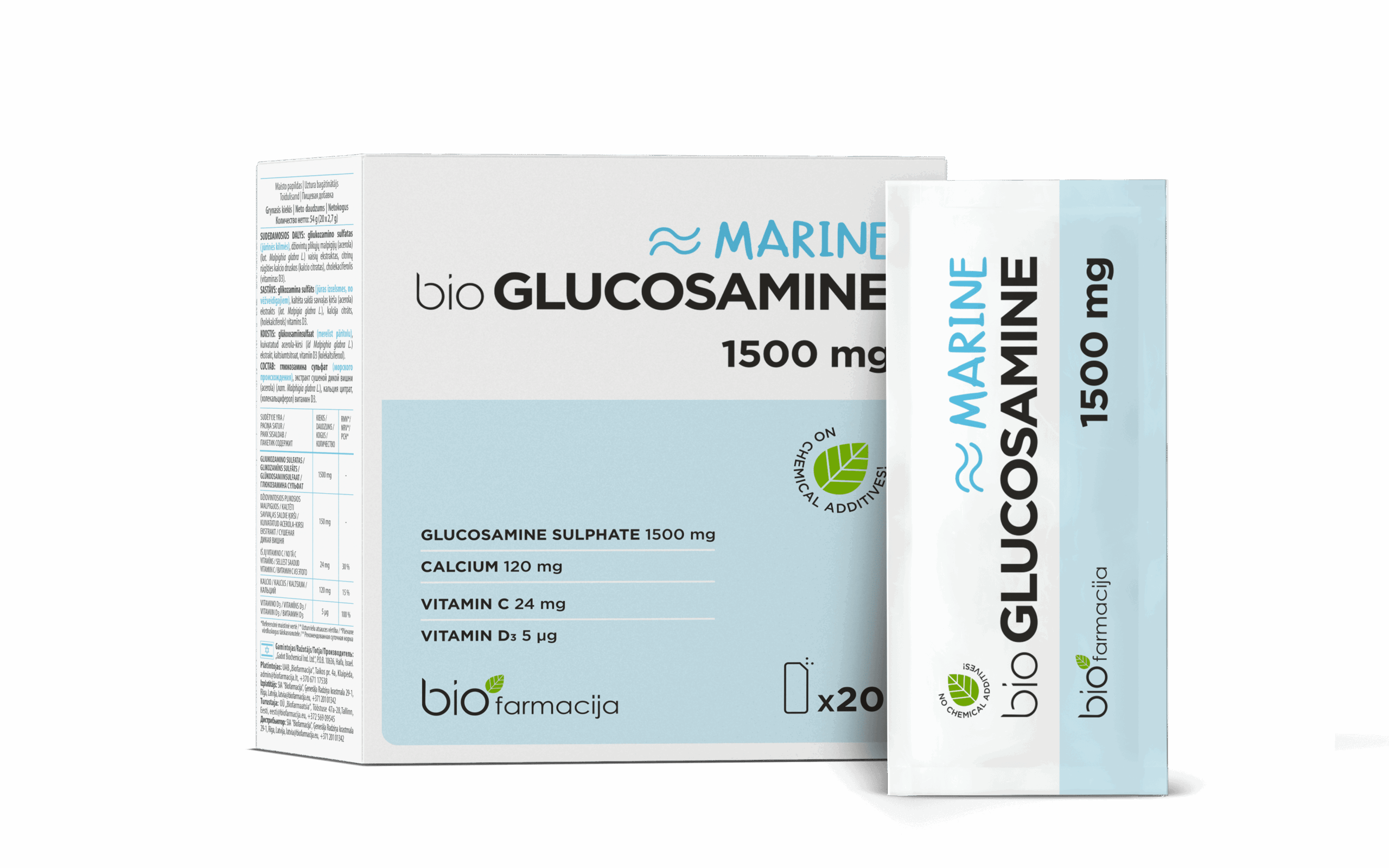 Glucosamine Marine liigestele ja luudele, 20 pakki — Powder - product image