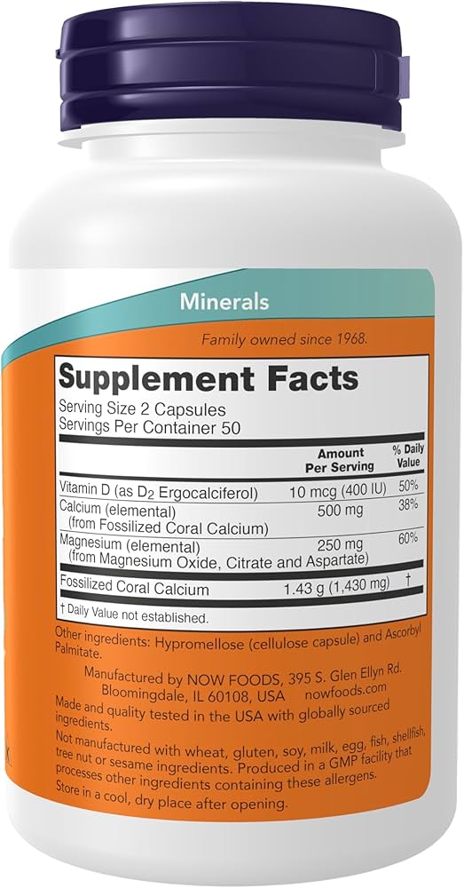 NOW Coral Calcium Plus 100 veg. caps. — Capsules view 2