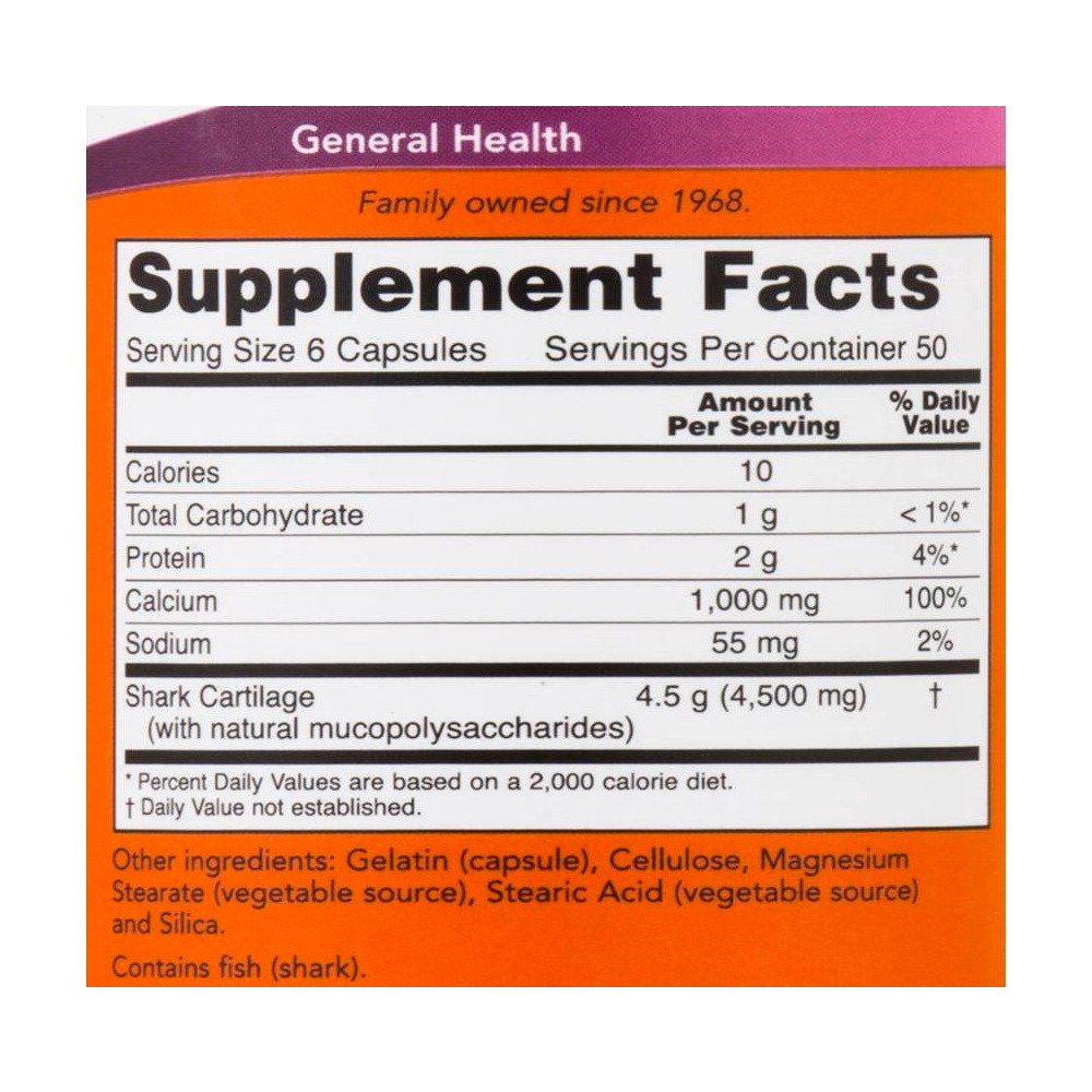 NOW Shark Cartilage 750mg 100caps — Capsules view 2