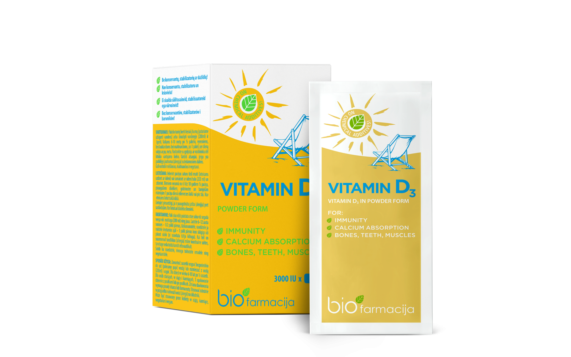 Vitamin D3 puhas D-vitamiini pulber, 20 pakki