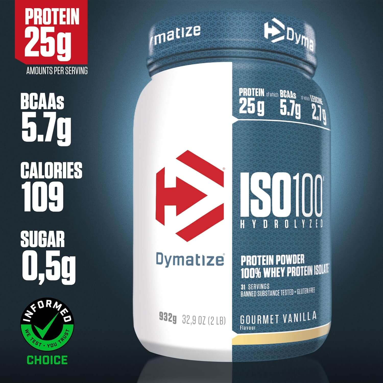 Dymatize ISO 100 932g Vaniljegurmee — Vanilla — Powder view 2