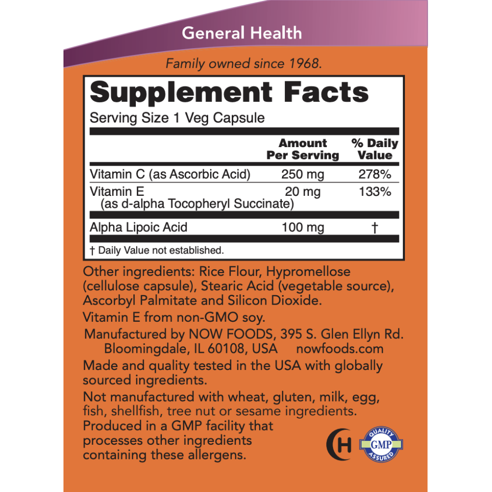 NOW Alpha Lipoehape 100 mg 60 taimset kapslit — Capsules view 2