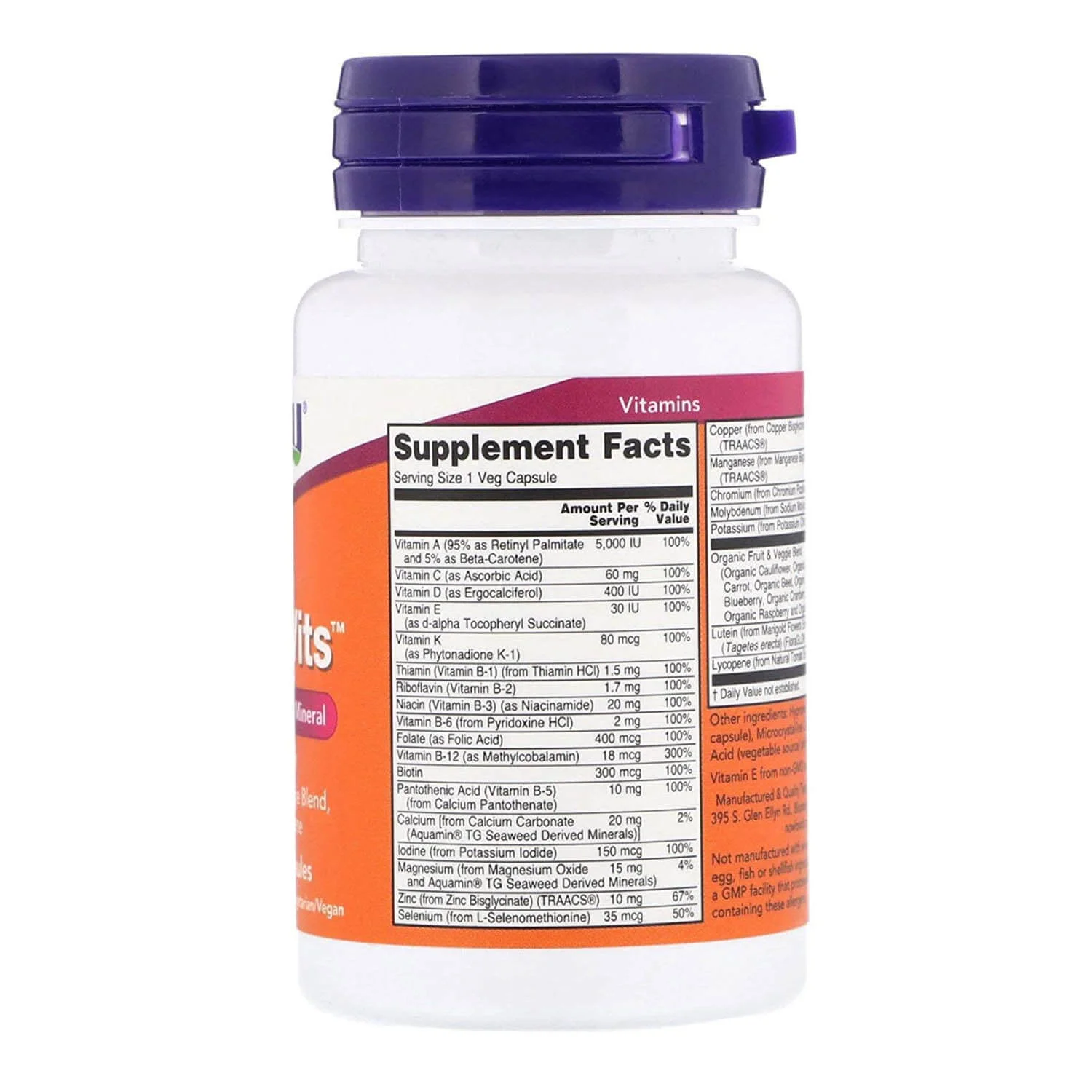 NOW Daily Vits - Multivitamin Vegan Capsules, 30 Count — Capsules view 2