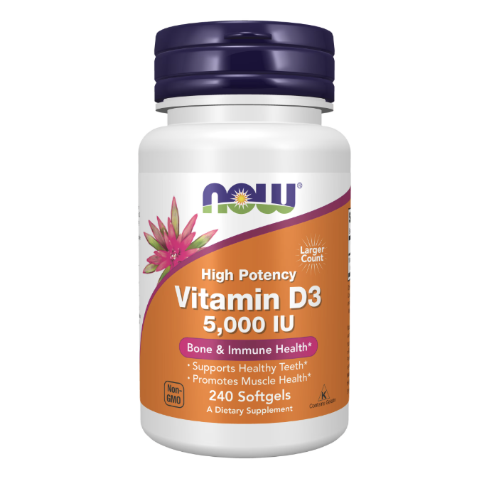 NOW Vitamin D3 5000 IU High potency 240 soft gels — Capsules - image 1 of 2