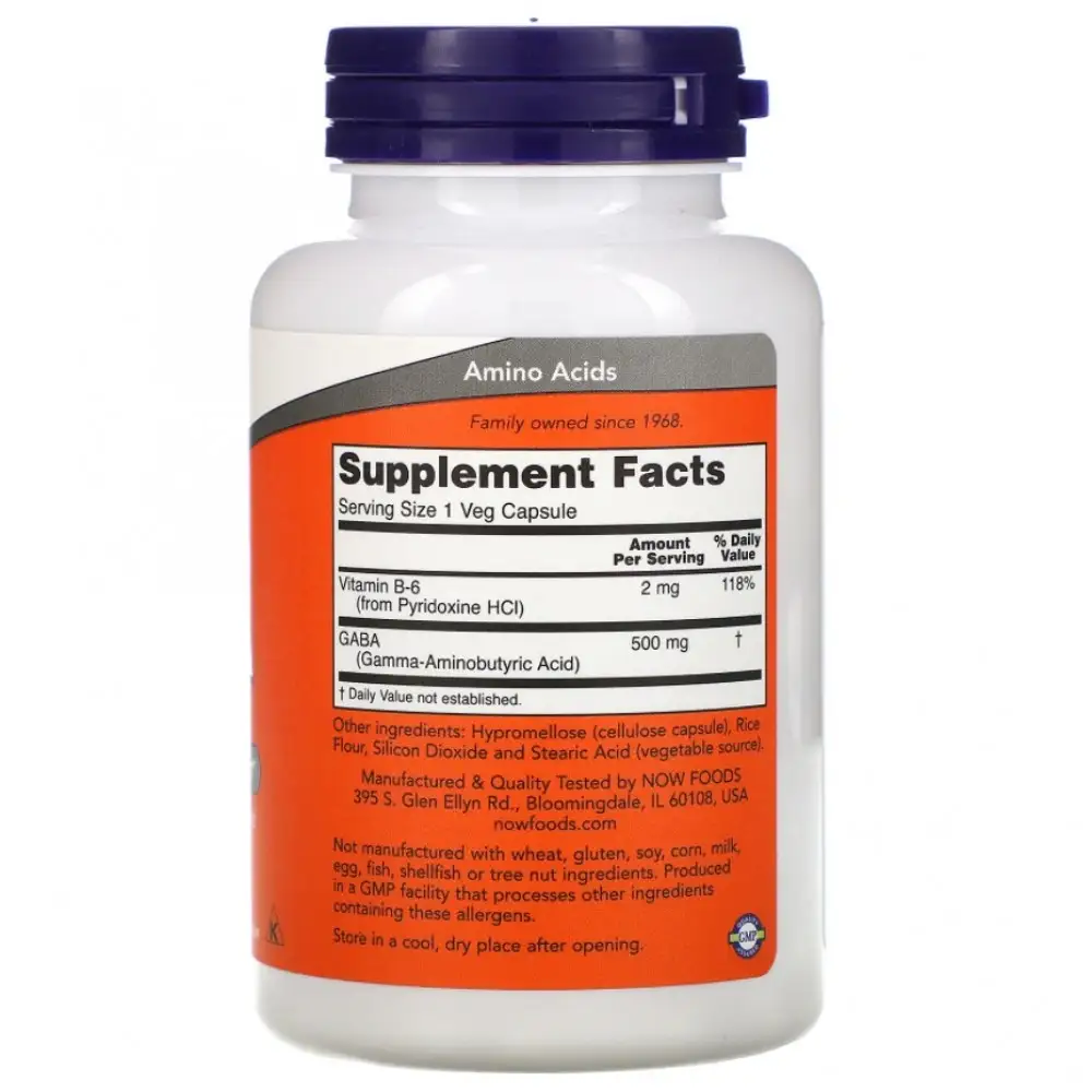 NOW GABA 500mg 200 taimset kapslit — Capsules view 2