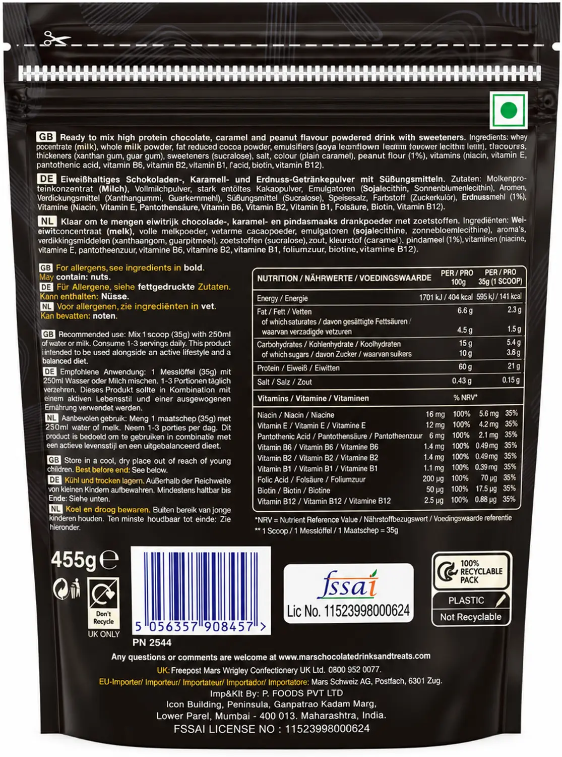 Mars Snickers Hi Protein Powder – Chocolate Caramel & Peanut — Chocolate — Powder view 4